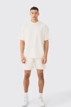 boohooMAN Oversized Extended Neck Heavyweight T-shirt & Shorts Set | UK| Sets & Co-Ords|Tracksuits