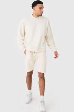 boohooMAN Oversized Extended Neck Heavy Sweatshirt Short Tracksuit | UK| Tracksuits
