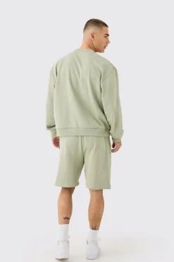 boohooMAN Oversized Extended Neck Heavyweight Sweatshirt Short Tracksuit | UK| Tracksuits