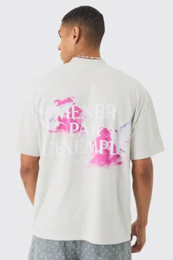 Oversized Extended Neck Heavyweight Bird Back Print T-shirt | UK^boohooMAN