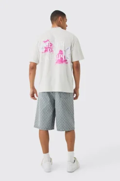 Oversized Extended Neck Heavyweight Bird Back Print T-shirt | UK^boohooMAN