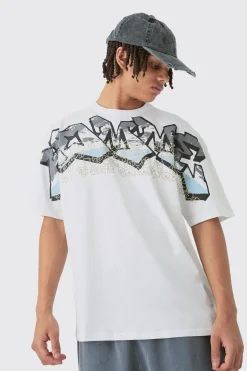 boohooMAN Oversized Extended Neck Homme Graffiti Large Graphic Shorts Set | UK| Tracksuits