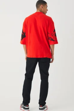 Oversized Extended Neck Heavyweight Interlock Face Print T-shirt | UK^boohooMAN Online