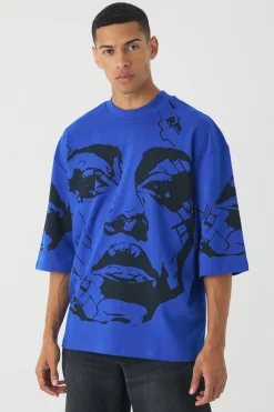 Oversized Extended Neck Heavyweight Interlock Face Print T-shirt | UK^boohooMAN Best