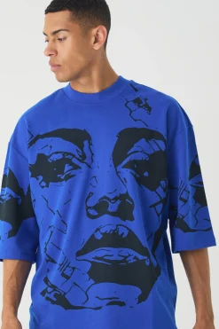 Oversized Extended Neck Heavyweight Interlock Face Print T-shirt | UK^boohooMAN Best