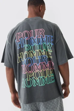 Oversized Extended Neck Homme Wash Print T-shirt | UK^boohooMAN