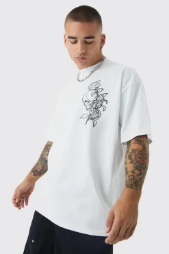 Oversized Extended Neck Heavy Line Drawing Print T-Shirt | UK^boohooMAN Hot