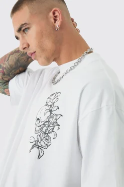 Oversized Extended Neck Heavy Line Drawing Print T-Shirt | UK^boohooMAN Hot