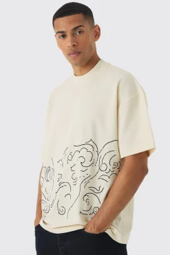 Oversized Extended Neck Jersey Twill Abstract Embroidery T-shirt | UK^boohooMAN Hot