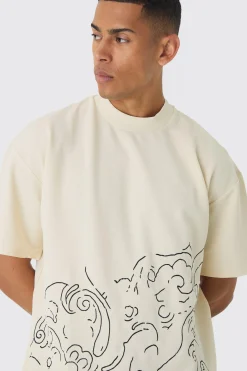 Oversized Extended Neck Jersey Twill Abstract Embroidery T-shirt | UK^boohooMAN Hot