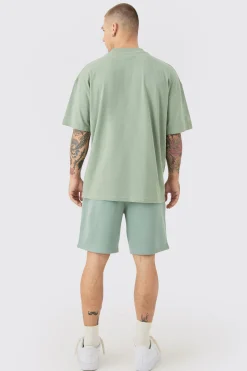 boohooMAN Oversized Extended Neck Limited Embossed T-shirt And Relaxed Short Set | UK| Sets & Co-Ords|Tracksuits