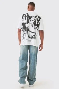Oversized Extended Neck Large Scale Statue Print T-shirt | UK^boohooMAN New