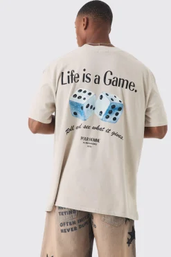 Oversized Extended Neck Life Is A Game Washed Slogan T-shirt | UK^boohooMAN Online