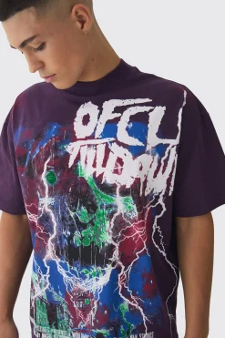 Oversized Extended Neck Large Scale Till Dawn Print T-Shirt | UK^boohooMAN Outlet