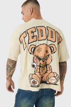 Oversized Extended Neck Large Scale Evil Teddy Print T-Shirt | UK^boohooMAN Best