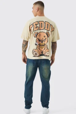 Oversized Extended Neck Large Scale Evil Teddy Print T-Shirt | UK^boohooMAN Best