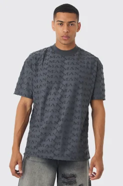 Oversized Extended Neck Man Towelling Jacquard T-shirt | UK^boohooMAN Discount