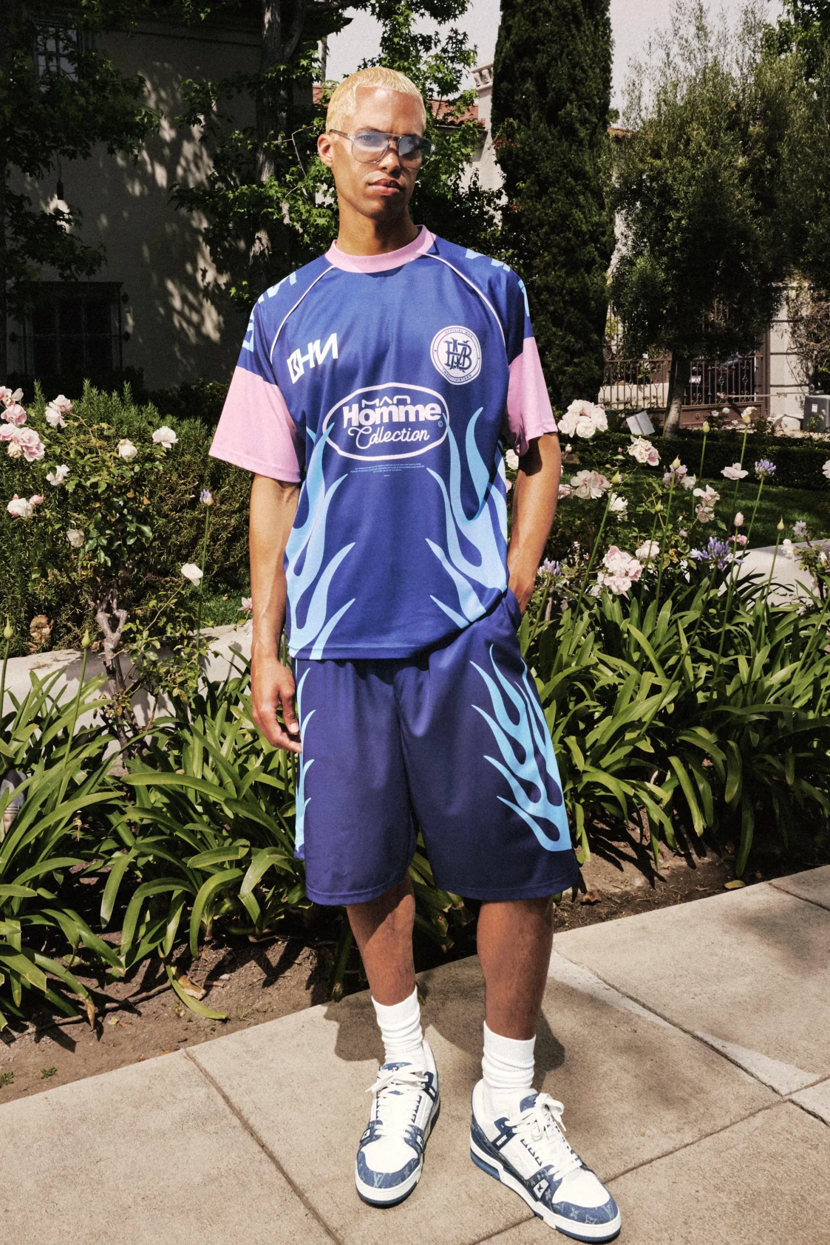 boohooMAN Oversized Extended Neck Mesh Flame T-shirt & Jort Set | UK| Shorts|Sets & Co-Ords