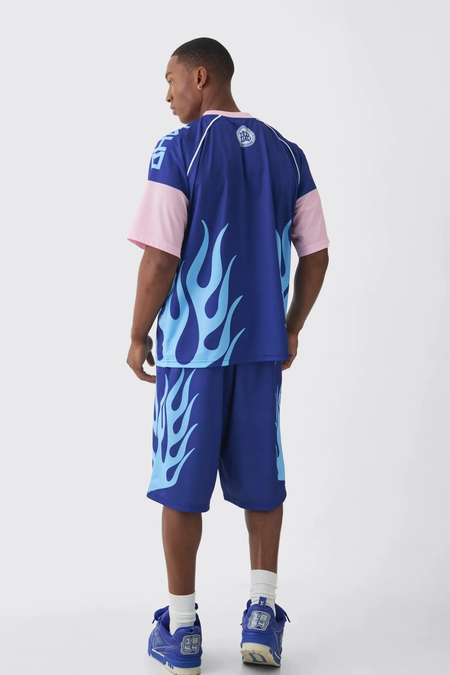 boohooMAN Oversized Extended Neck Mesh Flame T-shirt & Jort Set | UK| Shorts|Sets & Co-Ords