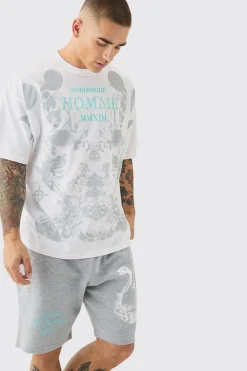 boohooMAN Oversized Extended Neck Moon Large Graphic Shorts Set | UK| Sets & Co-Ords|Tracksuits