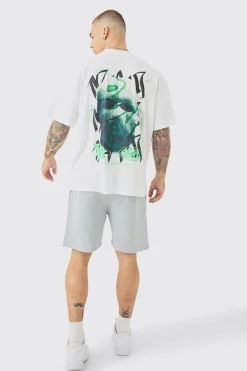 Oversized Extended Neck Mask Graphic Back Print T-shirt | UK^boohooMAN Clearance