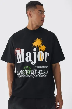 Oversized Extended Neck Major Printed T-Shirt | UK^boohooMAN Best