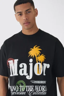 Oversized Extended Neck Major Printed T-Shirt | UK^boohooMAN Best