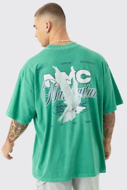 Oversized Extended Neck NYC Dove Back Print T-shirt | UK^boohooMAN Best