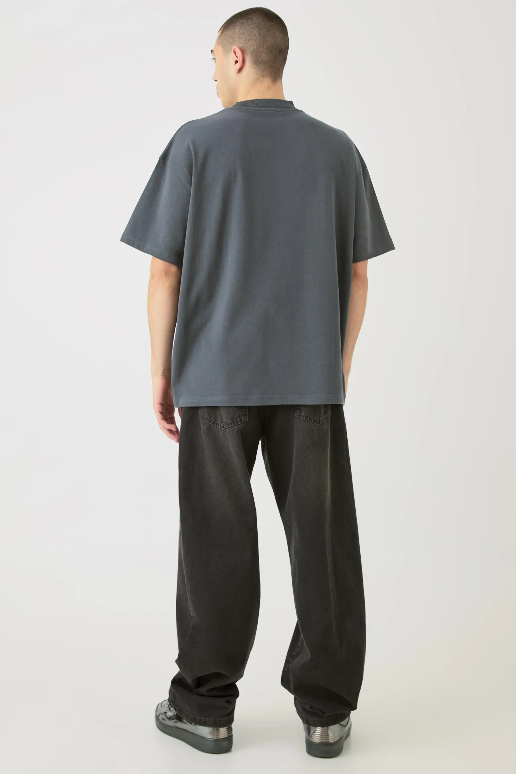 Oversized Extended Neck Official Embossed T-shirt | UK^boohooMAN Online