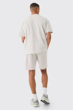 boohooMAN Oversized Extended Neck Official Embossed T-shirt & Short Set | UK| Sets & Co-Ords|Tracksuits