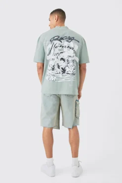 Oversized Extended Neck OFCL Racing Acid Wash T-shirt | UK^boohooMAN Hot