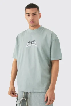 Oversized Extended Neck OFCL Racing Acid Wash T-shirt | UK^boohooMAN Hot