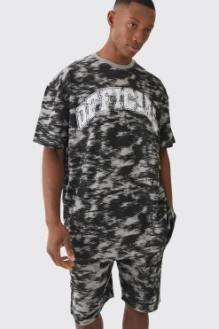 boohooMAN Oversized Extended Neck OFCL Concrete Print T-shirt & Short Set | UK| Sets & Co-Ords|Tracksuits