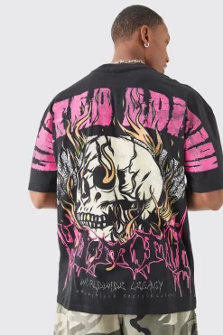 Oversized Extended Neck Over The Seam Gothic Back Print T-shirt | UK^boohooMAN Online
