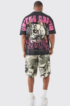 Oversized Extended Neck Over The Seam Gothic Back Print T-shirt | UK^boohooMAN Online