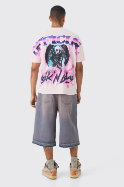 Oversized Extended Neck Over The Seam Wash Space Back Print T-shirt | UK^boohooMAN Online