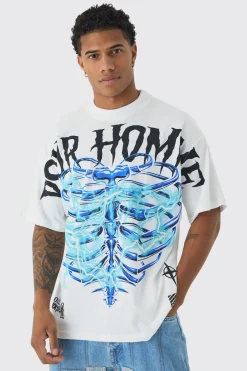Oversized Extended Neck Over The Seams Print T-Shirt | UK^boohooMAN Discount