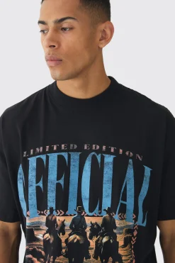 Oversized Extended Neck Official Horse Western Print T-Shirt | UK^boohooMAN Clearance