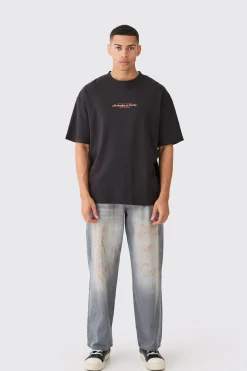 Oversized Extended Neck Printed T-shirt | UK^boohooMAN Online