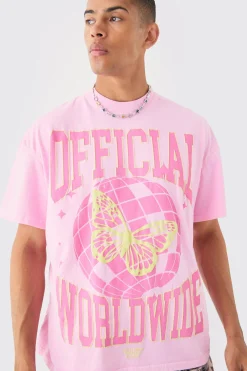 Oversized Extended Neck Puff Print Disco Ball Wash T-shirt | UK^boohooMAN Outlet