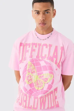 Oversized Extended Neck Puff Print Disco Ball Wash T-shirt | UK^boohooMAN Outlet