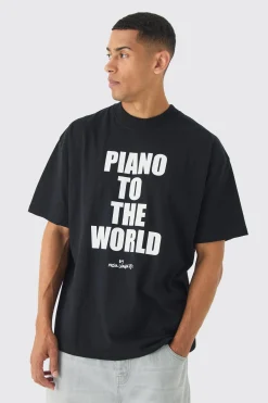 Oversized Extended Neck Piano To The World T-Shirt | UK^boohooMAN
