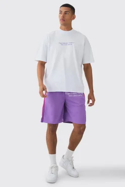 boohooMAN Oversized Extended Neck Raw Hem Script T-shirt & Mesh Short Set | UK| Sets & Co-Ords|Tracksuits