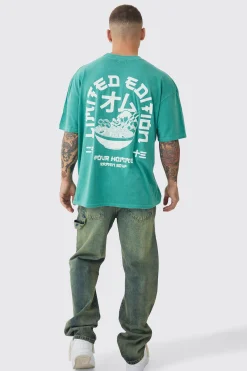 Oversized Extended Neck Ramen Print Wash T-shirt | UK^boohooMAN Sale