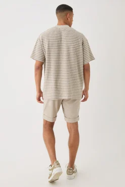 Oversized Extended Neck Striped Textured T-shirt | UK^boohooMAN Best