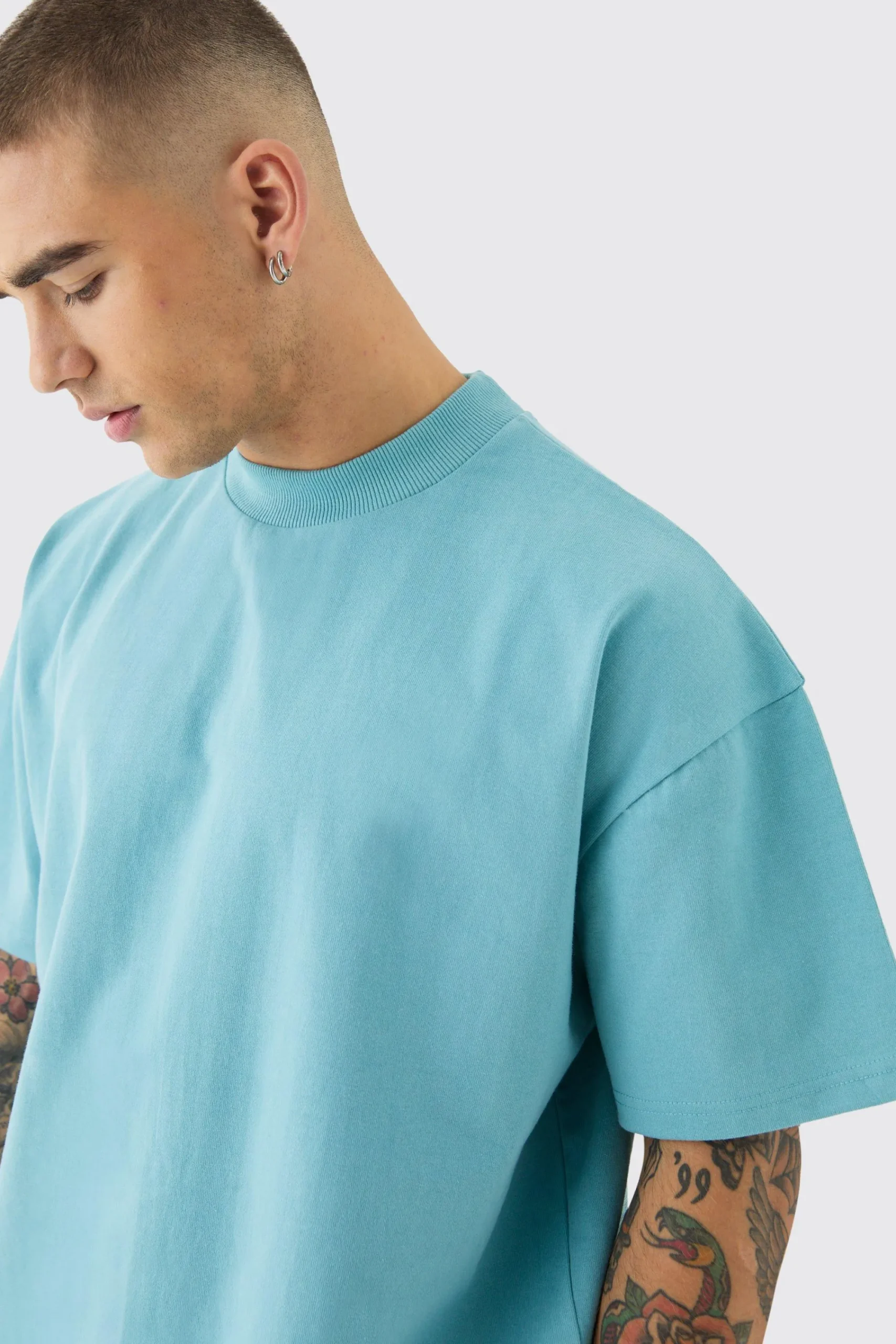 Oversized Extended Neck Super Heavyweight T-shirt | UK^boohooMAN Hot