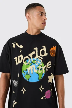 Oversized Extended Neck Space Graphic T-shirt | UK^boohooMAN Outlet