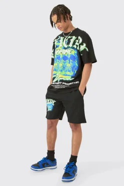 boohooMAN Oversized Extended Neck Skull Large Graphic Shorts Set | UK| Tracksuits|Sets & Co-Ords