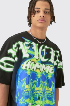 boohooMAN Oversized Extended Neck Skull Large Graphic Shorts Set | UK| Tracksuits|Sets & Co-Ords