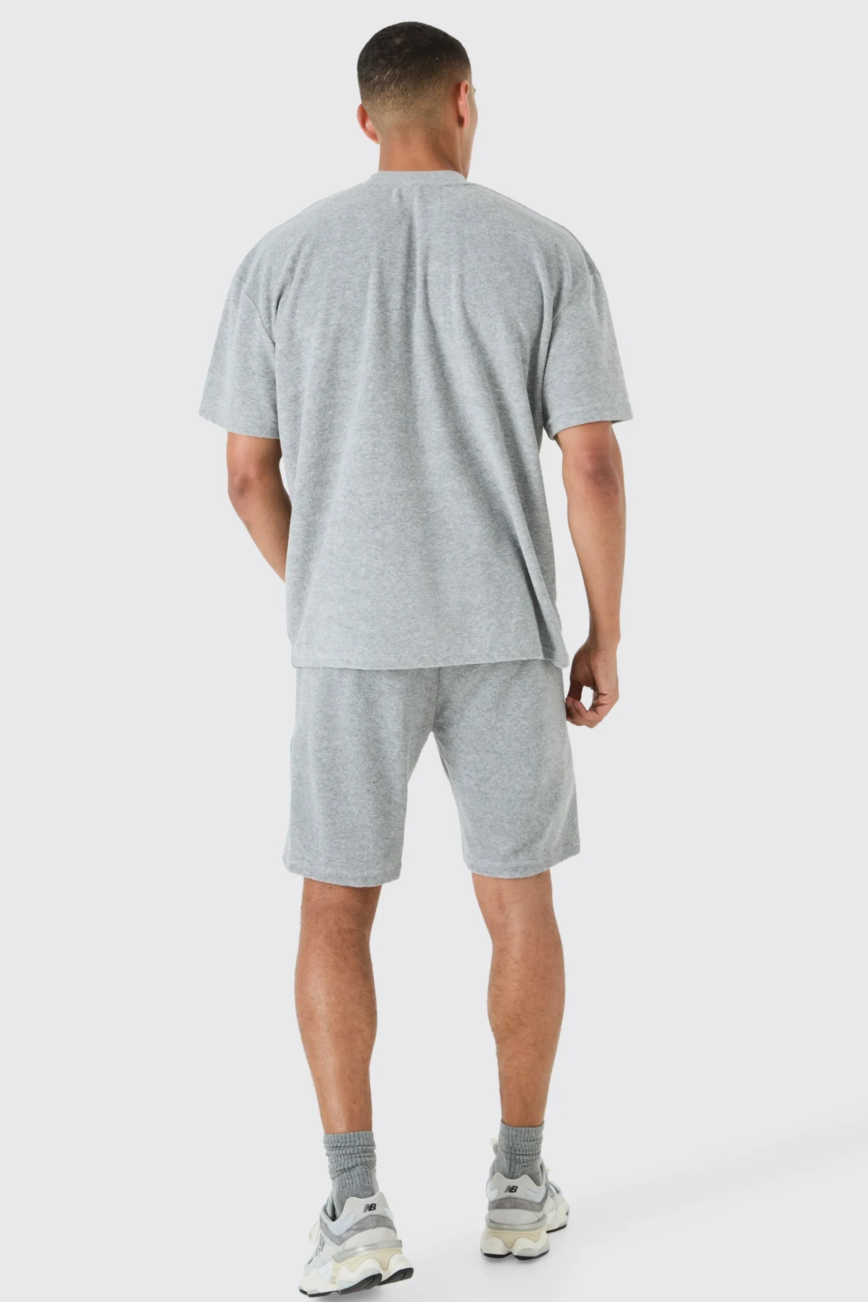boohooMAN Oversized Extended Neck Towelling T-shirt & Short Set | UK| Sets & Co-Ords|Tracksuits